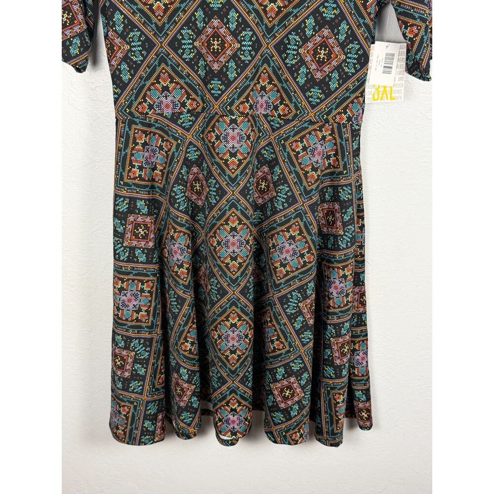 LuLaRoe Nicole Dress 3XL Geometric Mosaic Print Fit & Flare Midi Stretch NWT - Picture 9 of 9